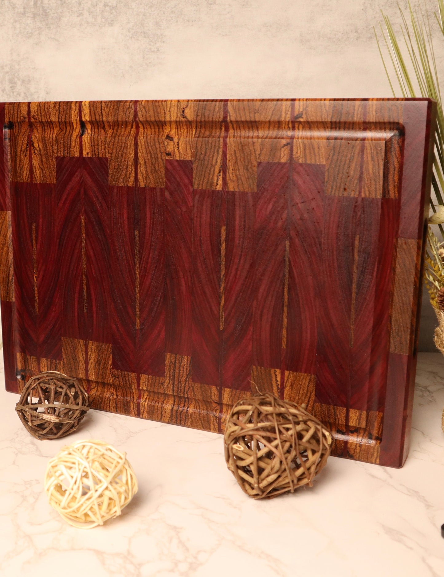 Elegant End Grain Zebrawood-Purpleheart Cutting Board