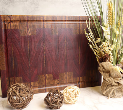 Elegant End Grain Zebrawood-Purpleheart Cutting Board