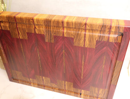 Elegant End Grain Zebrawood-Purpleheart Cutting Board