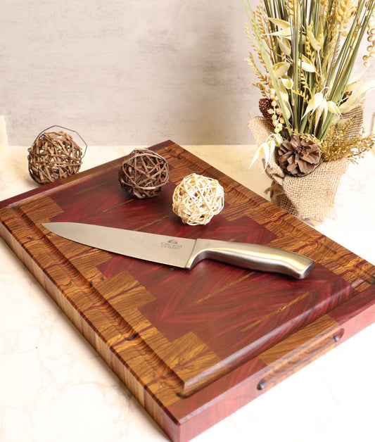 Elegant End Grain Zebrawood-Purpleheart Cutting Board