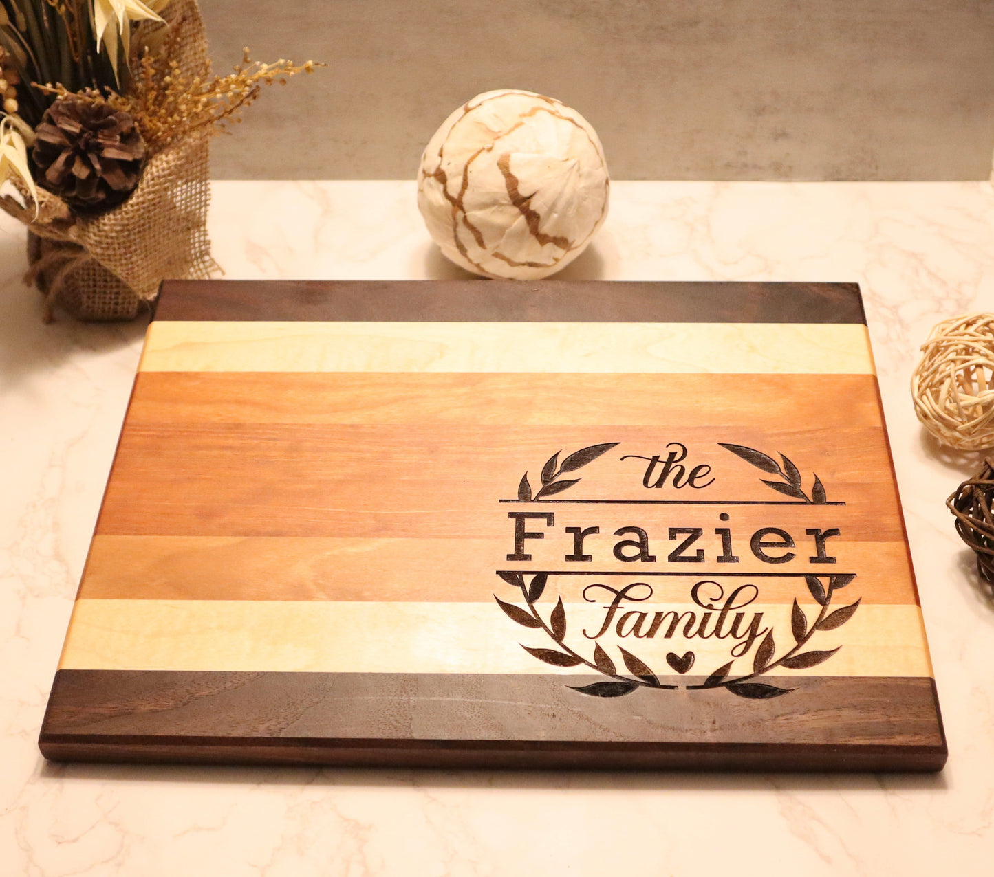 Engraved Cutting Board - Family Monogram (~9.5"x13")