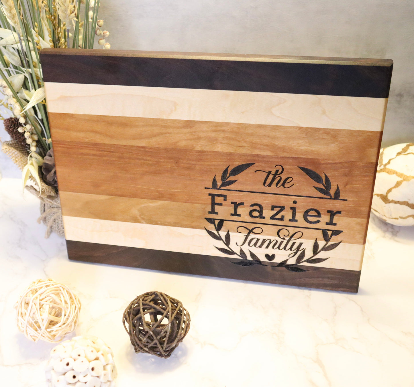 Engraved Cutting Board - Family Monogram (~9.5"x13")