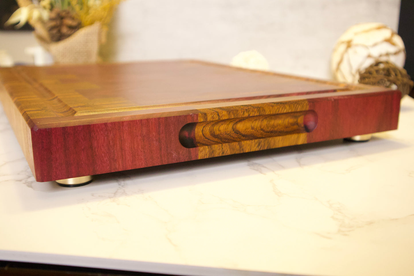 Elegant End Grain Zebrawood-Purpleheart Cutting Board