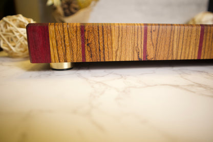 Elegant End Grain Zebrawood-Purpleheart Cutting Board