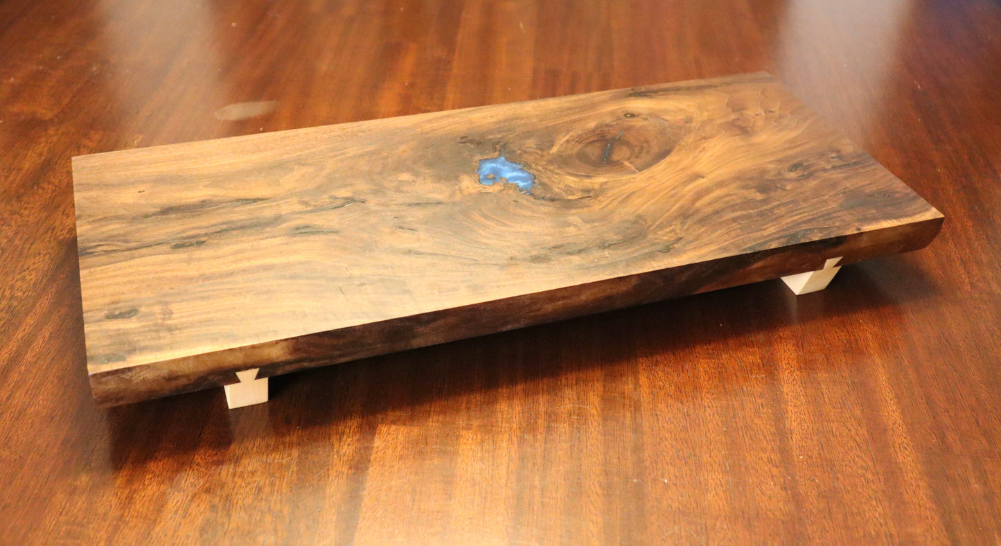 Black Walnut Serving Board with Cobalt Blue Accents