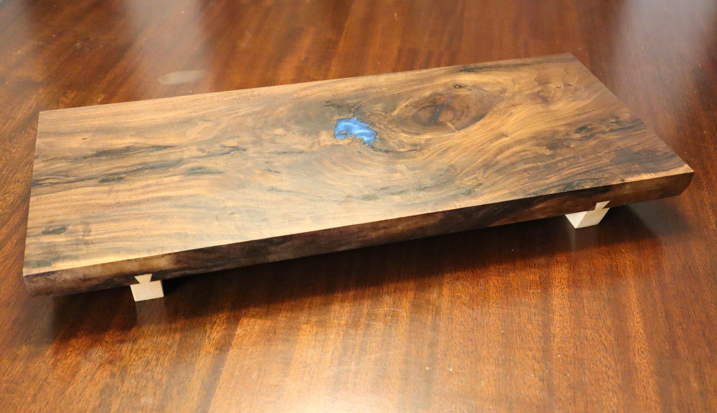 Black Walnut Serving Board with Cobalt Blue Accents