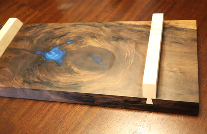 Black Walnut Serving Board with Cobalt Blue Accents