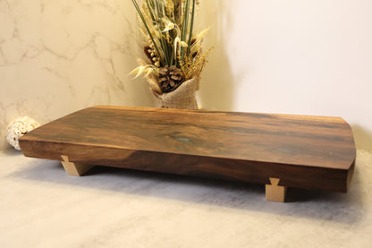 Black Walnut Serving Board with Diamond Olive Green Accents