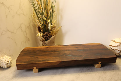 Black Walnut Serving Board with Diamond Olive Green Accents