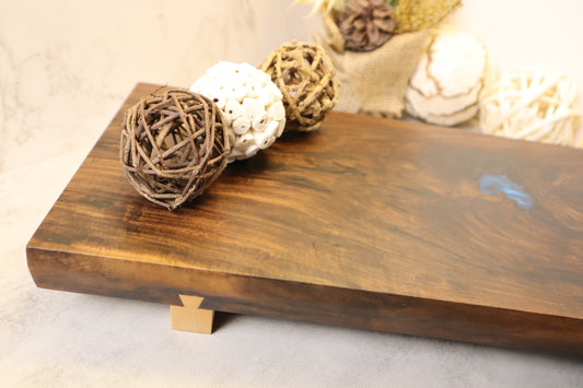 Black Walnut Serving Board with Cobalt Blue Accents