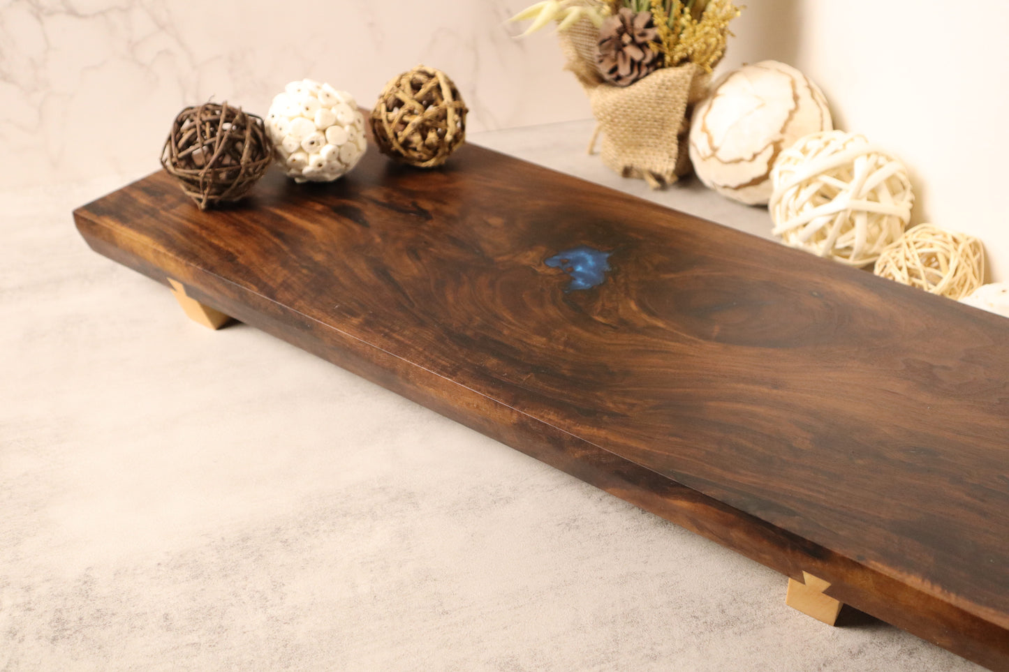 Black Walnut Serving Board with Cobalt Blue Accents