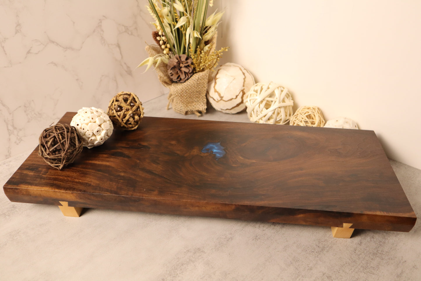 Black Walnut Serving Board with Cobalt Blue Accents