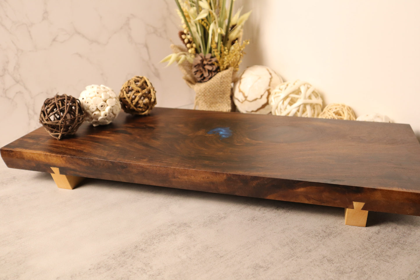 Black Walnut Serving Board with Cobalt Blue Accents