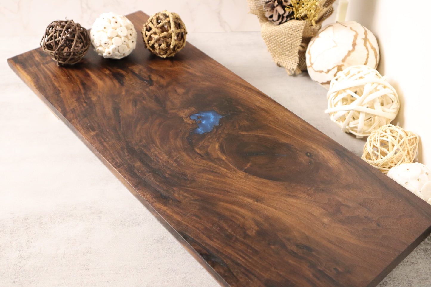 Black Walnut Serving Board with Cobalt Blue Accents