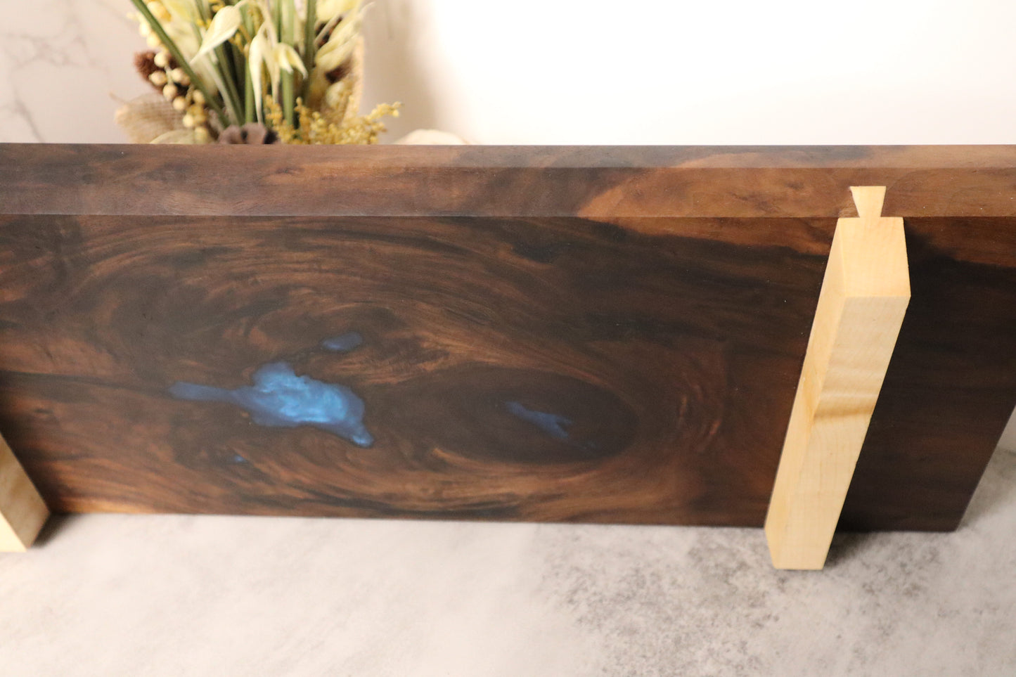 Black Walnut Serving Board with Cobalt Blue Accents