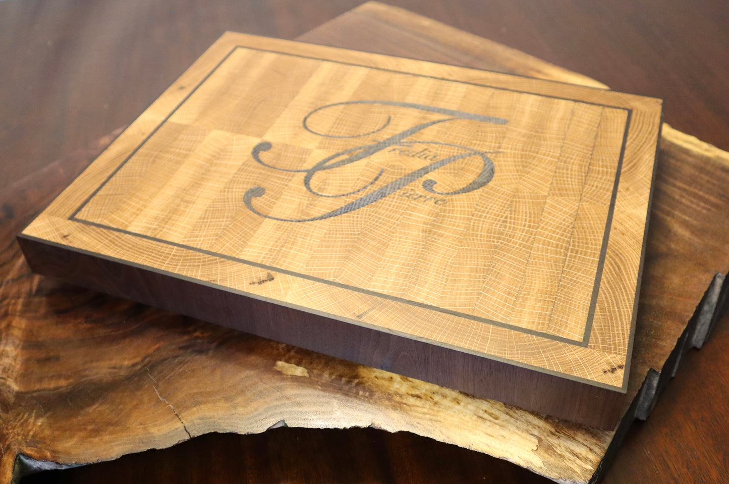 Elegant Walnut and White Oak End Grain Cutting Board