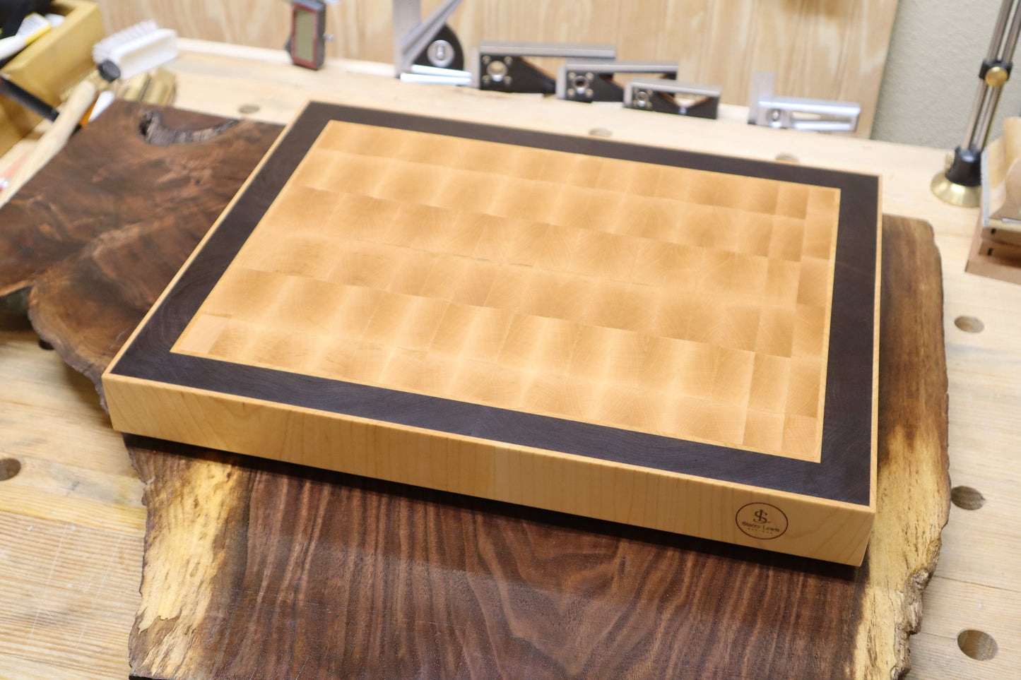 End Grain Maple and Walnut Cutting Board with End Grain Maple Strips