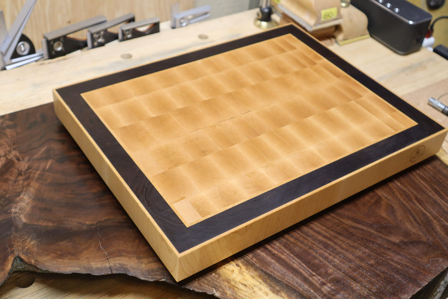 End Grain Maple and Walnut Cutting Board with End Grain Maple Strips