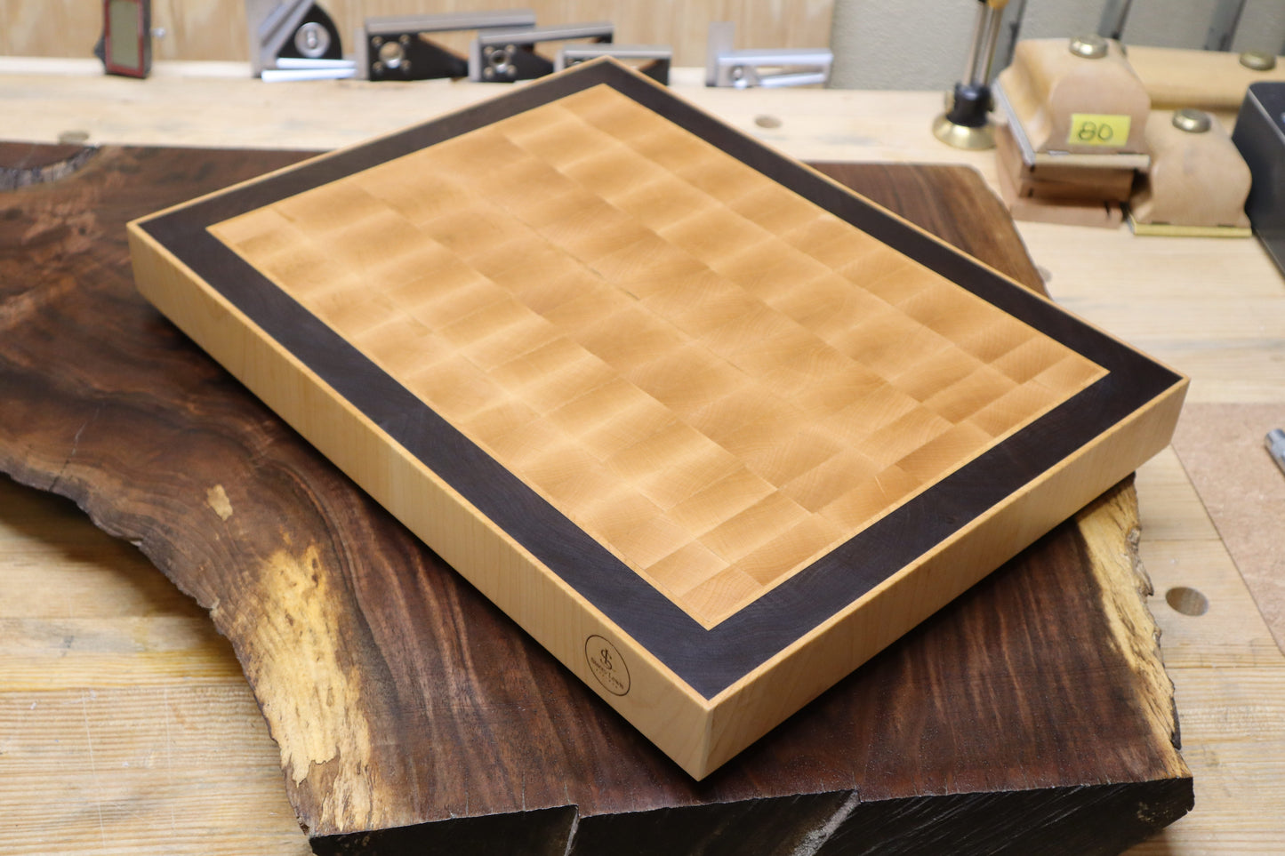 End Grain Maple and Walnut Cutting Board with End Grain Maple Strips